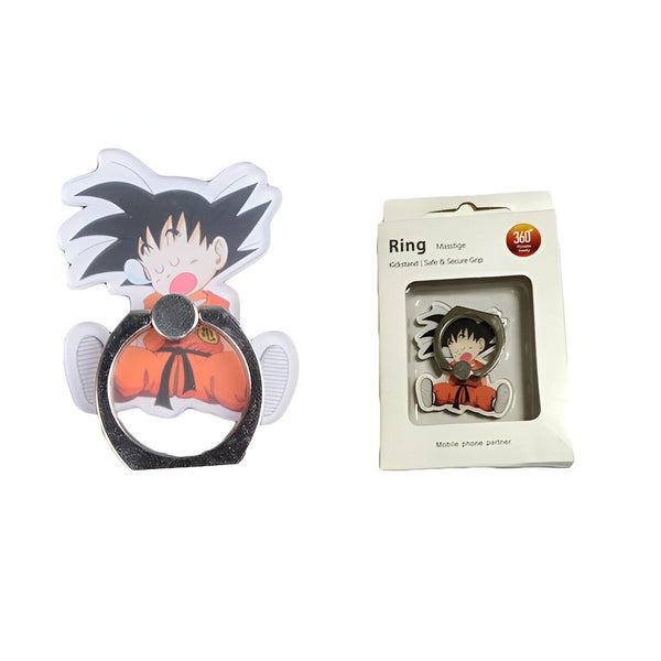 L'image montre une figurine de Son Goku, un personnage de la série animée Dragon Ball Z. Il est représenté en train de dormir, avec sa main droite sur sa joue. La figurine est en plastique et mesure environ 5 cm de haut. Elle est vendue dans une boîte en carton avec un support en plastique pour téléphone portable.,44209722851547