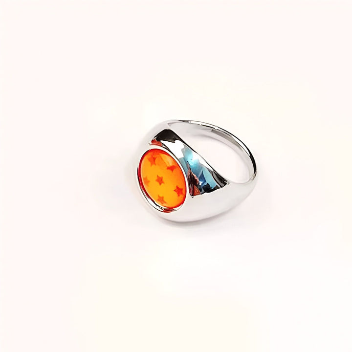 Il s'agit d'une bague en métal argenté avec une pierre orange sertie au centre. La pierre est ornée de sept étoiles rouges.,BA-5561383957,BA-7617355432,BA-0283057920,BA-7754421011,BA-4666403701,BA-4371318363,BA-9089187898