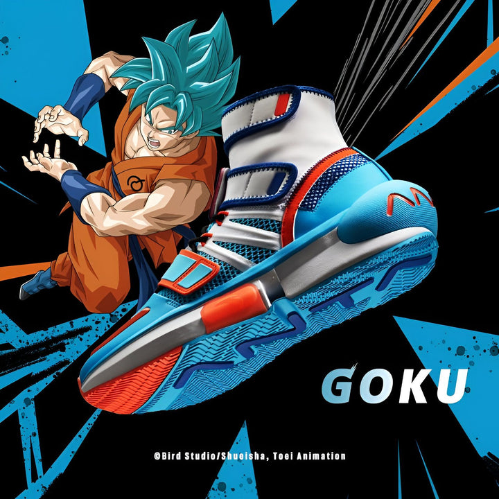 Une image de Son Goku, un personnage de Dragon Ball Z, portant une paire de chaussures de basketball bleues et orange.,BA-8482020382,BA-8363455369,BA-1836838611,BA-7702307811,BA-0177720891,BA-8606838721,BA-8713262688,BA-5416031980