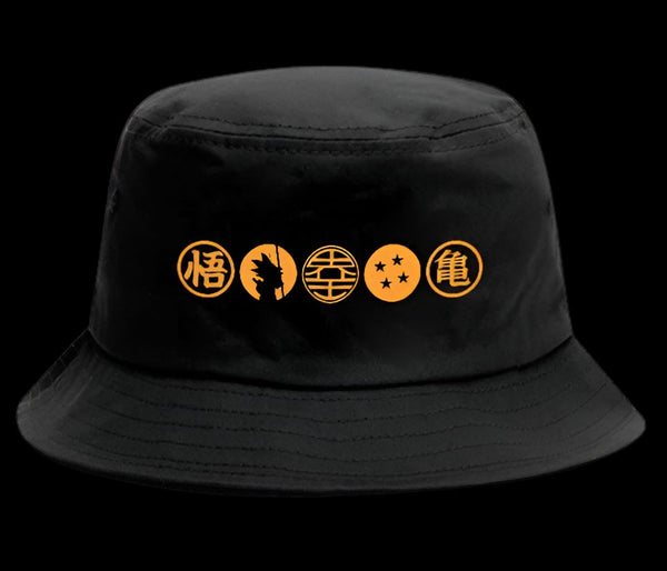 Un chapeau noir avec cinq symboles orange représentant les personnages de la série télévisée Dragon Ball Z.,BO-2095211995