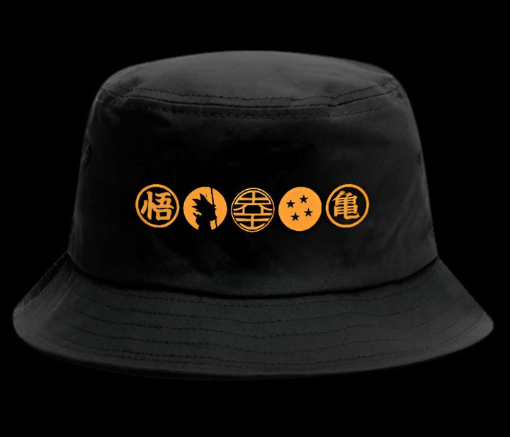Un chapeau noir avec cinq symboles orange représentant les personnages de la série télévisée Dragon Ball Z.,BO-2095211995