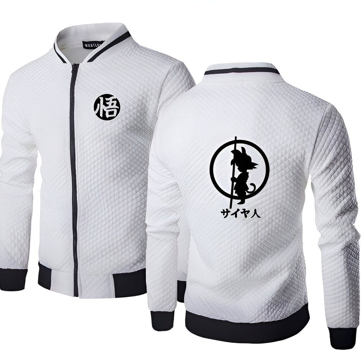 Une image d'une veste blanche avec le symbole "Goku" dans le dos.,BO-9662953329,BO-609905636X,BO-5074651433,BO-0096532149,BO-8206183442,BO-599769836X,BO-776148063X,BO-0754262642