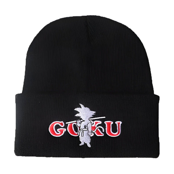 Un bonnet noir avec le logo de Goku, un personnage de Dragon Ball Z, brodé en rouge et blanc.,BO-8038858794