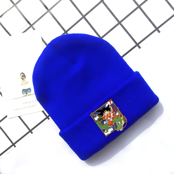 Un bonnet bleu avec un motif de Son Goku et Shenron.,BO-9215739904,BO-5251290055