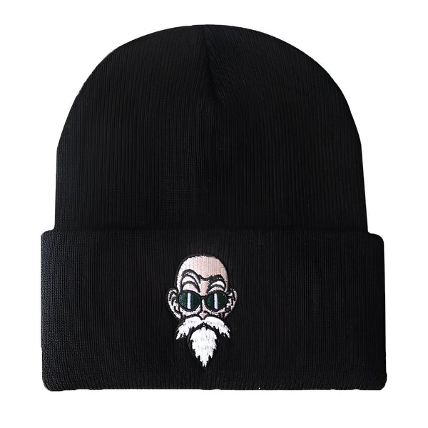 Un bonnet noir avec le visage de Tortue Géniale, un personnage de Dragon Ball Z, brodé dessus.,BO-6890323548