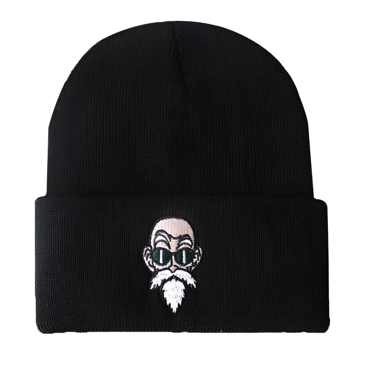 Un bonnet noir avec le visage de Tortue Géniale, un personnage de Dragon Ball Z, brodé dessus.,BO-6890323548