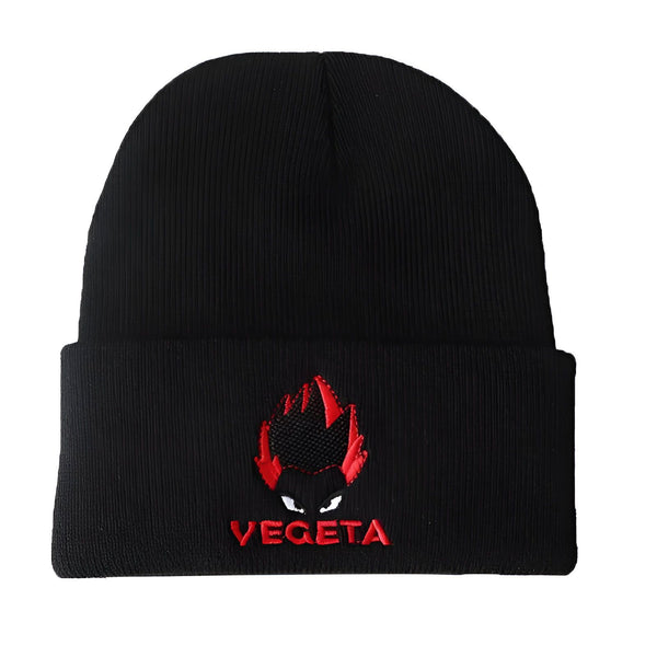 Un bonnet noir avec le logo de Vegeta, un personnage de Dragon Ball Z, brodé en rouge.,BO-0544584864