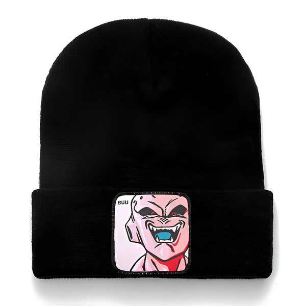 Un bonnet noir avec un écusson brodé à l'effigie de Buu, un personnage de Dragon Ball Z.,BO-7760191154,BO-9619307933,BO-3701480001,BO-9098848354