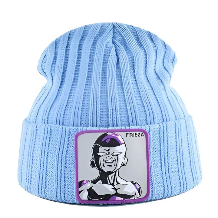 Voici un bonnet bleu avec un écusson à l'effigie de Freezer, un personnage de Dragon Ball Z.,BO-4113919577,BO-0012626244,BO-9004156240,BO-1614205256,BO-8475098703,BO-9863860948,BO-054066796X,BO-4002261360,BO-2073576338,BO-3119149047