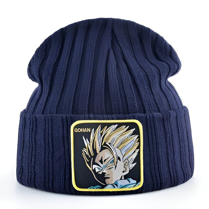 Un bonnet bleu avec un écusson brodé de Son Gohan, un personnage de Dragon Ball Z.,BO-1940698774,BO-0438078047,BO-3383601897,BO-7592507919,BO-9282175219,BO-6501724368,BO-6748392691,BO-2717829180,BO-9184200499,BO-2232998266,BO-2593912294
