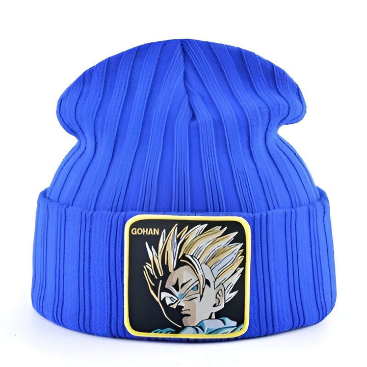 Un bonnet bleu avec un écusson brodé de Son Gohan, un personnage de Dragon Ball Z.,BO-1940698774,BO-0438078047,BO-3383601897,BO-7592507919,BO-9282175219,BO-6501724368,BO-6748392691,BO-2717829180,BO-9184200499,BO-2232998266,BO-2593912294
