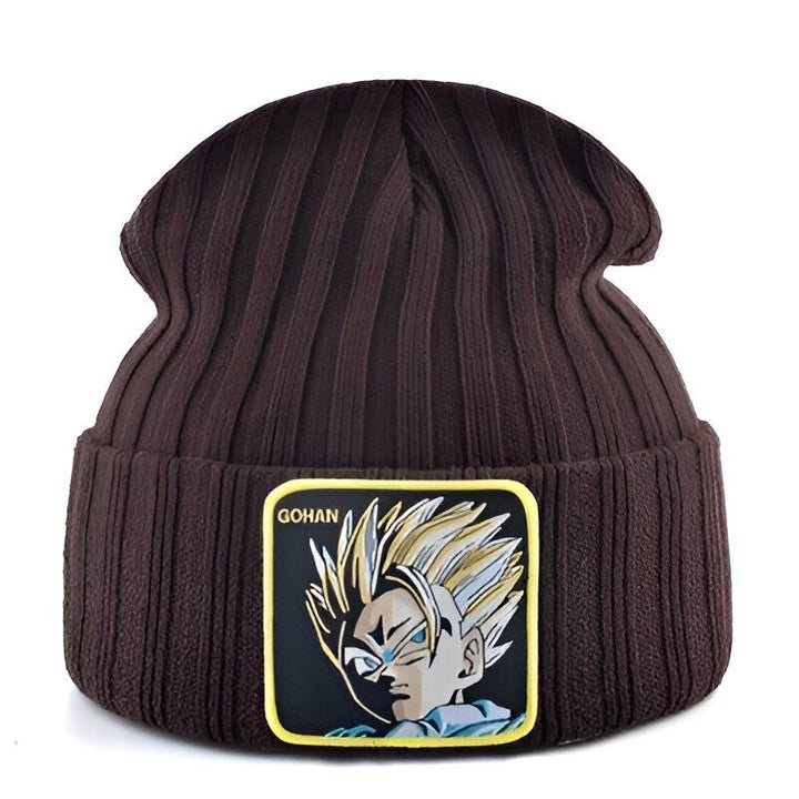 Un bonnet marron avec un écusson brodé à l'effigie de Son Gohan, un personnage du manga Dragon Ball Z.,BO-1940698774,BO-0438078047,BO-3383601897,BO-7592507919,BO-9282175219,BO-6501724368,BO-6748392691,BO-2717829180,BO-9184200499,BO-2232998266,BO-2593912294