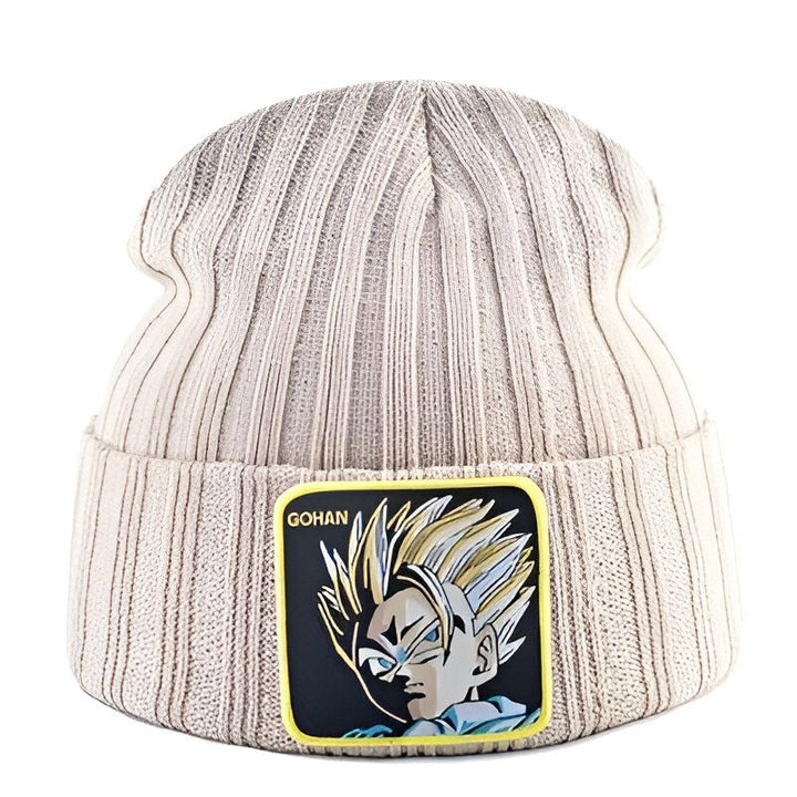 Un bonnet beige avec un patch brodé de Son Gohan, un personnage de Dragon Ball Z.,BO-1940698774,BO-0438078047,BO-3383601897,BO-7592507919,BO-9282175219,BO-6501724368,BO-6748392691,BO-2717829180,BO-9184200499,BO-2232998266,BO-2593912294
