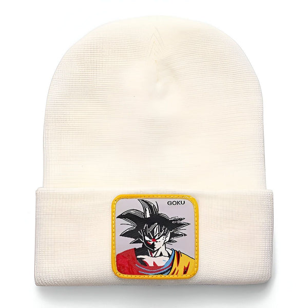 Un bonnet blanc avec un écusson brodé de Son Goku, un personnage de la série animée Dragon Ball Z.,BO-8801919662,BO-8711939788,BO-8565210294,BO-2334323284