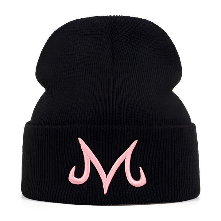 Un bonnet noir avec le logo de Majin Vegeta de Dragon Ball Z brodé en rose.,BO-3026030961