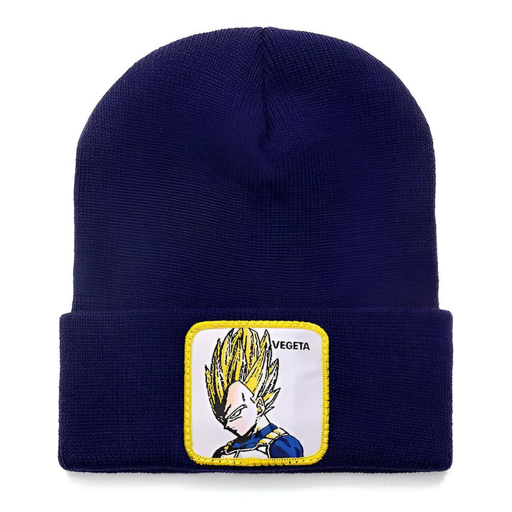 Un bonnet bleu avec un écusson brodé à l'effigie de Vegeta, un personnage de la série animée Dragon Ball Z.,BO-6441859491,BO-8376499289,BO-4958719245,BO-0410996963