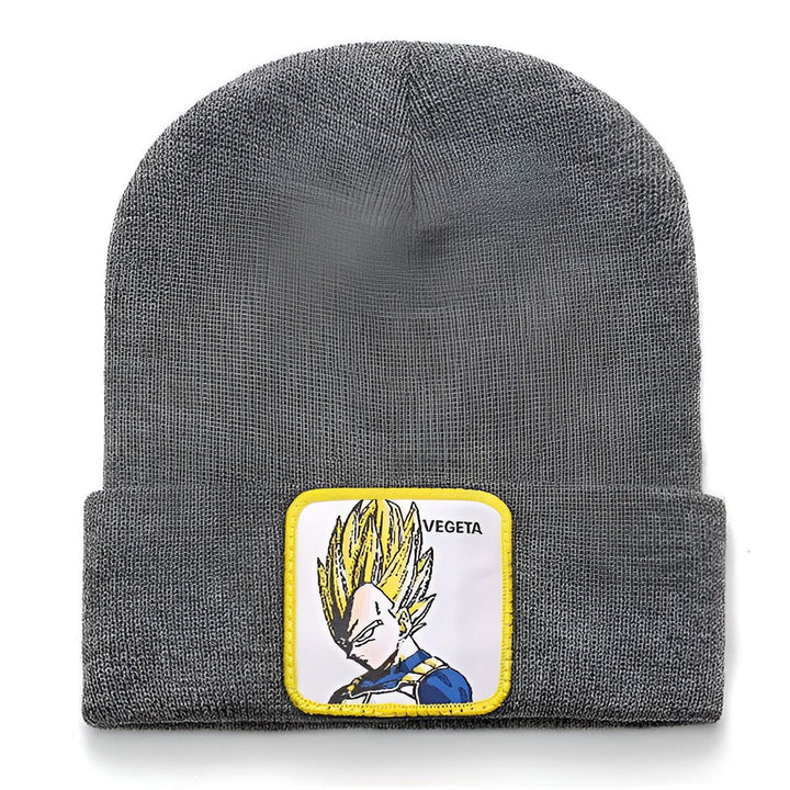 Un bonnet gris avec un écusson brodé à l'effigie de Vegeta, un personnage de la série animée Dragon Ball Z.,BO-6441859491,BO-8376499289,BO-4958719245,BO-0410996963