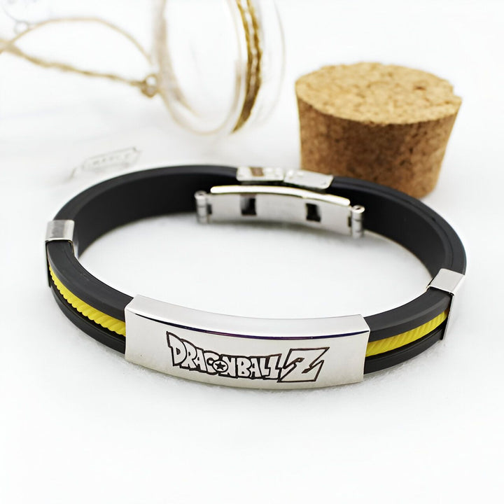 Il s'agit d'un bracelet en silicone noir et jaune avec une plaque en métal上有文字"DRAGON BALL Z".,BR-4324648573,BR-7258262997,BR-0099893509