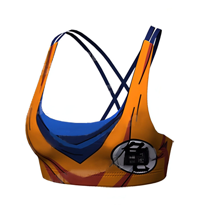 Une image d'un soutien-gorge de sport orange et bleu avec le logo de Dragon Ball Z.,BR-9405107860,BR-2806936217,BR-8008104171,BR-1851618511,BR-603427253X,BR-1119016401,BR-6313831071