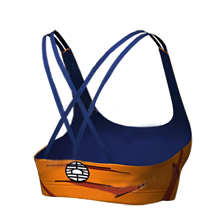 Une image d'un soutien-gorge de sport orange et bleu avec le symbole de Goku de Dragon Ball Z.,BR-9405107860,BR-2806936217,BR-8008104171,BR-1851618511,BR-603427253X,BR-1119016401,BR-6313831071
