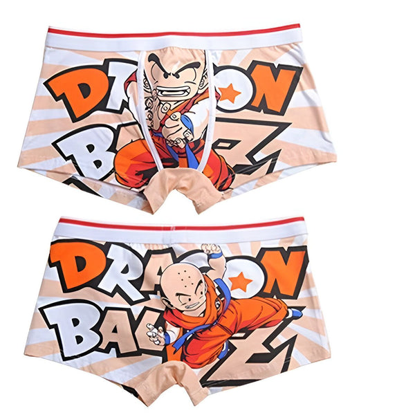 Deux boxers Dragon Ball Z, l'un orange et l'autre blanc.,CA-4432713968,CA-2253040819,CA-9568919252