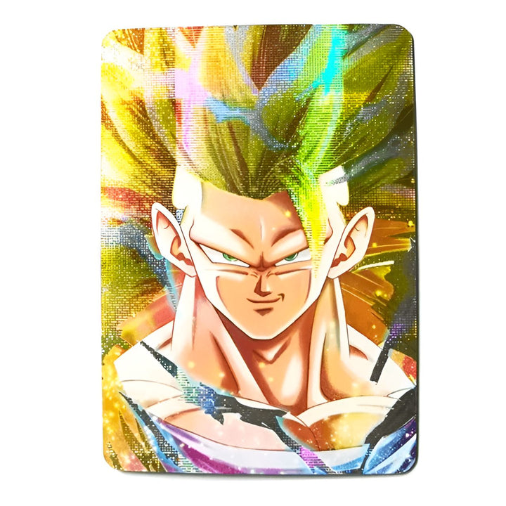 Une image de Son Gohan, un personnage de la série animée Dragon Ball Z. Il est représenté avec les cheveux jaunes et les yeux bleus, et porte une combinaison bleue et orange. Il est en position de combat, avec un poing levé et l'autre replié près de son corps.,CA-8084331108,CA-7333895696