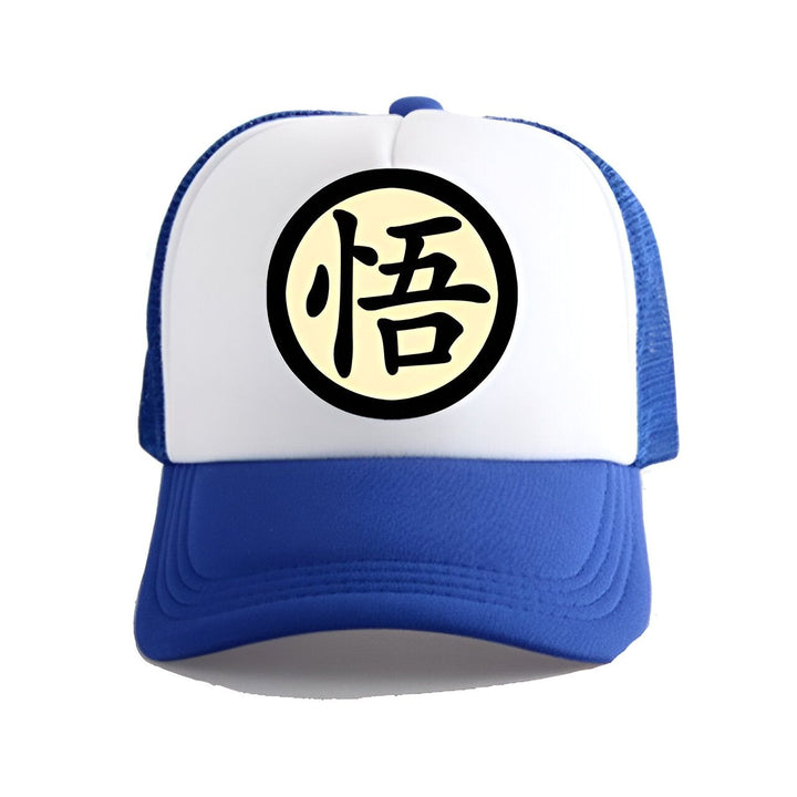 Une casquette de baseball bleue et blanche avec le logo de Goku, un personnage de la série animée Dragon Ball Z.,CA-0248316362,CA-9964814828,CA-0602052173,CA-3910209459