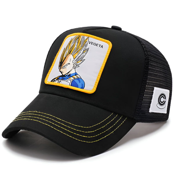 Une casquette noire avec un écusson brodé à l'effigie de Vegeta, un personnage de la série animée Dragon Ball Z.,CA-2581652063