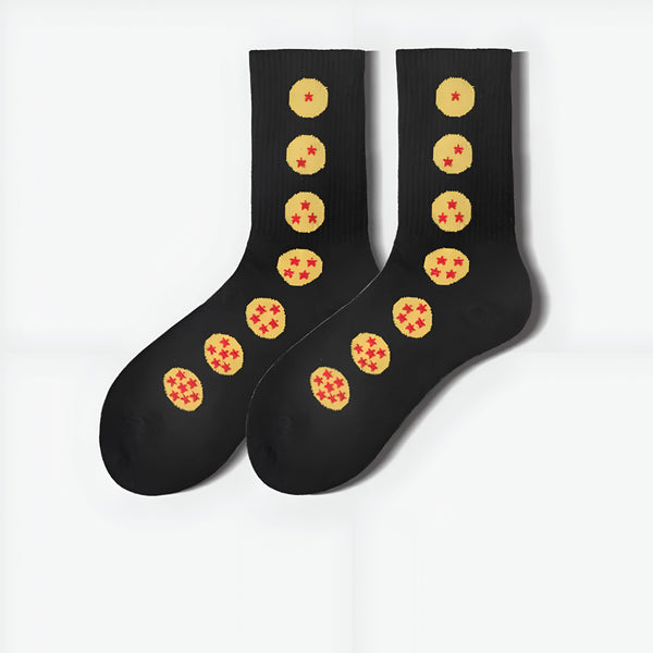 Une paire de chaussettes noires avec les 7 boules de cristal de Dragon Ball Z.,CH-2044363461