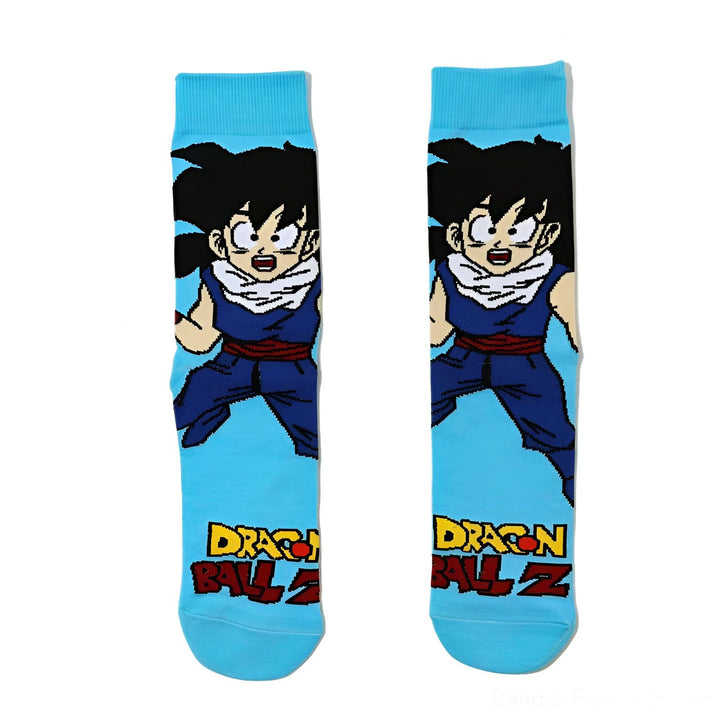 Une paire de chaussettes bleues avec un motif de Goku, un personnage de Dragon Ball Z.,CH-5895852394