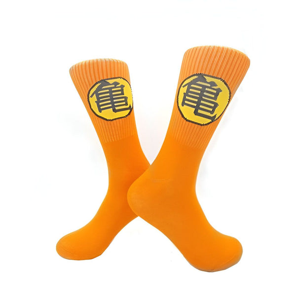paire de chaussettes orange avec le symbole de Tortue Géniale en noir et jaune,CH-6278612747