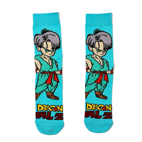 Une paire de chaussettes Dragon Ball Z bleues avec un motif de Trunks.,CH-2935662407