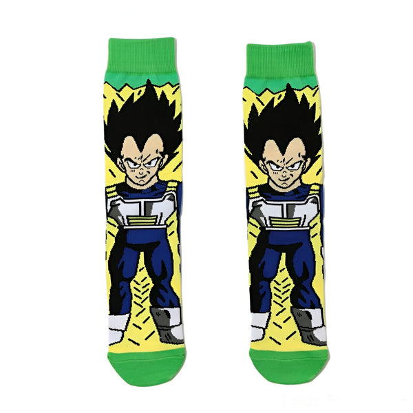 Une paire de chaussettes vertes et jaunes avec un motif du personnage Vegeta de la série Dragon Ball Z.,CH-6992184083