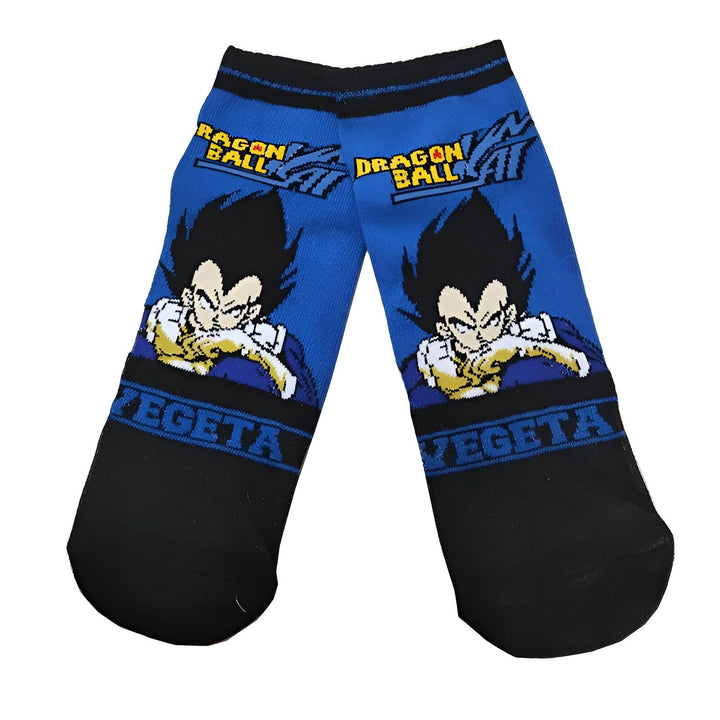 Une paire de chaussettes noires et bleues avec un motif du personnage Vegeta de la série Dragon Ball Z.,CH-5118223377