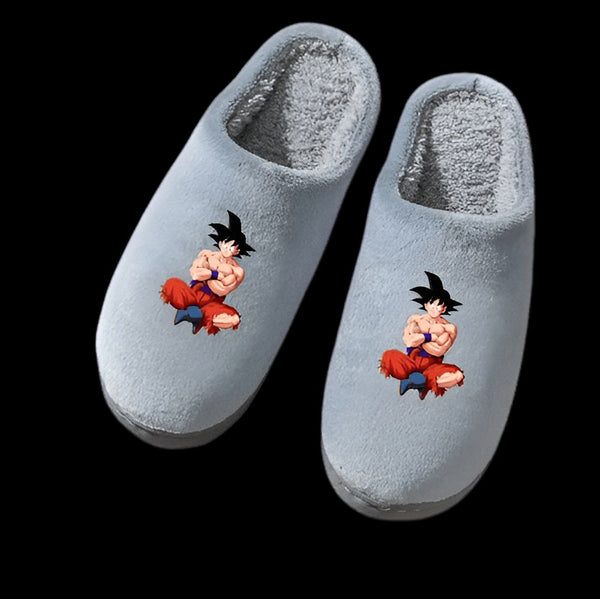 Une paire de pantoufles grises avec le personnage de Son Goku de Dragon Ball Z.,CH-6271257011,CH-8231677429,CH-7416624282,CH-817875469X,CH-9252748482