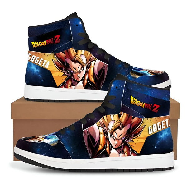 Une paire de chaussures de basket-ball noires et jaunes avec une image de Gogeta, un personnage de Dragon Ball Z.,CH-7052167131,CH-810602587X,CH-7317061611,CH-0817736573,CH-885179281X,CH-2335343076,CH-4286760022,CH-1565094034,CH-2581597704,CH-3990056190,CH-4272845721,CH-756932157X,CH-8719733704