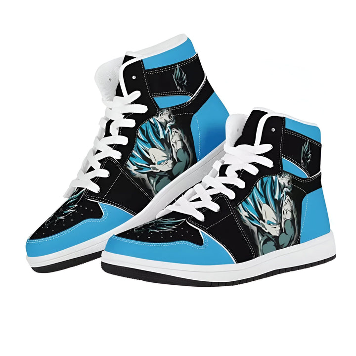 Une paire de chaussures de sport montantes bleues et noires. Les chaussures sont à lacets et ont une image de Vegeta, un personnage de Dragon Ball Z.,CH-5459592240,CH-8503117703,CH-8160848188,CH-2258518040,CH-0198965672,CH-6589215782,CH-4397733317,CH-5500075829,CH-9806951867,CH-4524194169,CH-764109712X,CH-4145976568,CH-6323580691