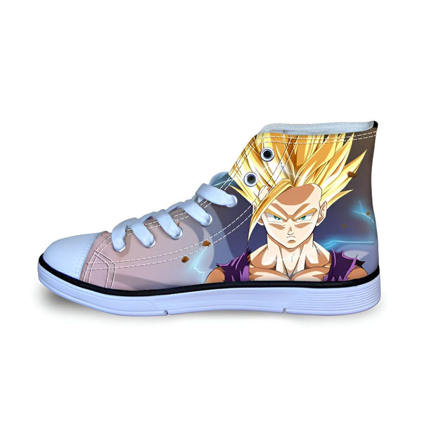 Une paire de chaussures montantes blanches à lacets avec une image du personnage de Son Gohan de la série Dragon Ball Z.,CH-6254840235,CH-2706723149,CH-4718488230,CH-982042691X,CH-9951024688,CH-6398948548,CH-1767410107,CH-8544740901,CH-5660177484