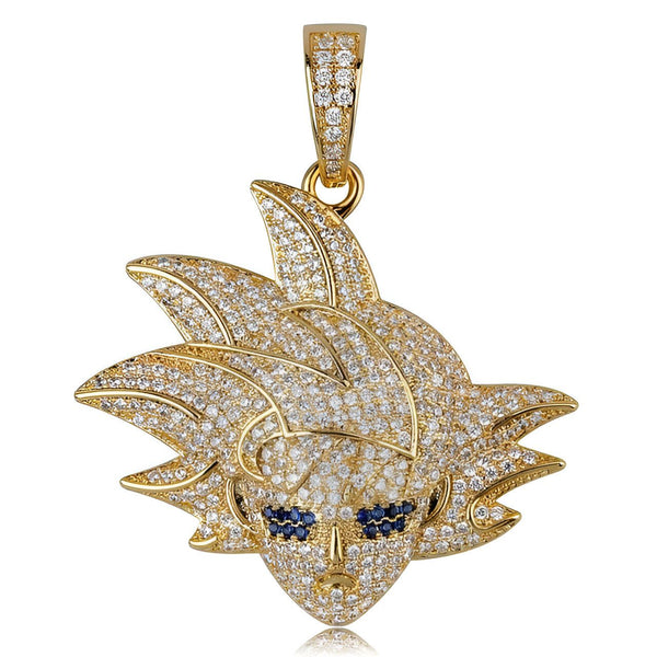 Le pendentif représente le visage de Son Goku, un personnage de la série animée japonaise Dragon Ball Z. Il est fabriqué en or jaune et serti de zircons cubiques blancs et bleus.,CO-0130133078,CO-7528463868,CO-9648971951,CO-7528054844,CO-2989628487,CO-6692669278,CO-7727214574,CO-5056285900,CO-747528560X,CO-6037684278,CO-3383643506,CO-9946786273