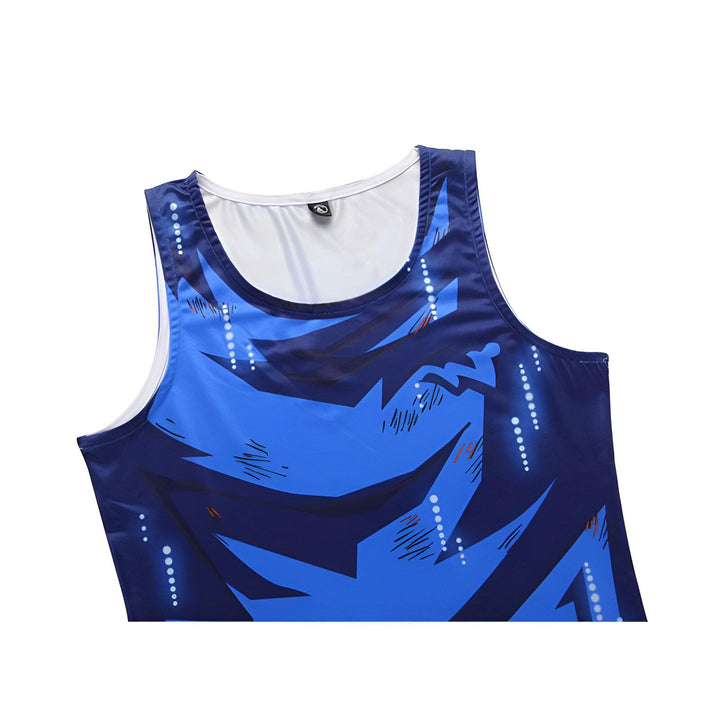 Le haut bleu sans manches représente le personnage de Son Goku dans Dragon Ball Z.,DS-4772847006,DS-8940027949,DS-0514493763,DS-8761955310,DS-5533548734