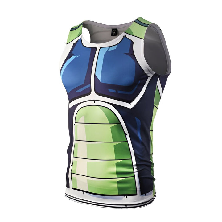 L'image représente un débardeur vert et bleu avec l'armure de Vegeta, un personnage de Dragon Ball Z.,DS-3985104492,DS-6218546411,DS-3802116399,DS-7762220151,DS-4445792640,DS-8299616492