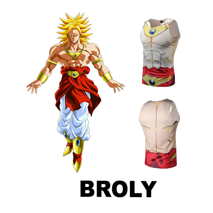 L'image représente Broly, un personnage de la série Dragon Ball. Il est grand et musclé, avec des cheveux jaunes et des yeux bleus. Il porte un gilet jaune et rouge, et un pantalon blanc. Il est en position de combat, et semble prêt à attaquer.,DS-8424631676,DS-0742065472,DS-4564814931,DS-3435247045,DS-789742345X
