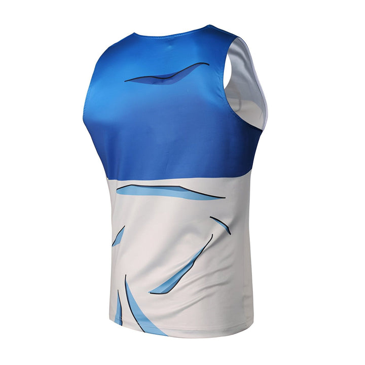 L'image représente un débardeur bleu et blanc. Le débardeur est imprimé avec un motif de Son Goku, un personnage de la série animée Dragon Ball Z.,DS-9524993228,DS-9980486287,DS-4995892451,DS-3150793106,DS-472620792X