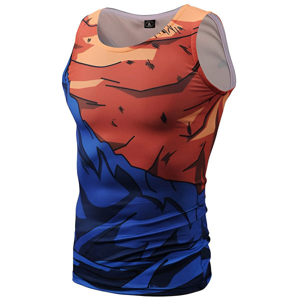 Le débardeur représente le personnage de Son Goku, un Saiyan, dans la série animée Dragon Ball Z. Il est vêtu de sa combinaison de combat orange et bleue.,DS-6806450768,DS-991139042X,DS-4002882152,DS-9029266104,DS-1395328684