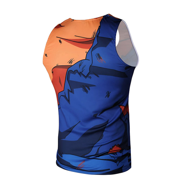 Le dos d'un débardeur orange et bleu avec un motif de Goku, un personnage de Dragon Ball Z.,DS-6806450768,DS-991139042X,DS-4002882152,DS-9029266104,DS-1395328684