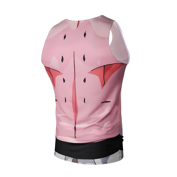 Le dos d'un débardeur rose avec une image de Majin Buu, un personnage de Dragon Ball Z.,DS-4213546594,DS-6923957656,DS-4761861177,DS-3374129501,DS-0918516927