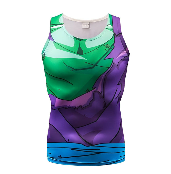 Le débardeur représente le personnage de Piccolo, un Namek de la série Dragon Ball Z. Il est vêtu de son costume de combat et a les bras croisés sur la poitrine.,DS-3671195975,DS-4555300920,DS-158710170X,DS-5332556357,DS-5263042639,DS-3921312159