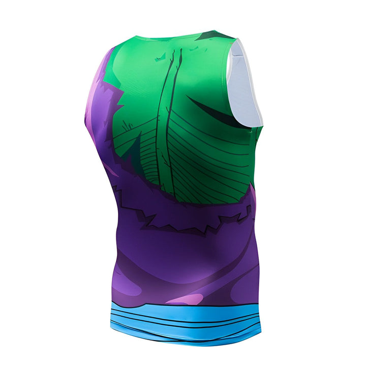 L'image représente un débardeur moulant vert et violet à l'effigie du personnage de Broly dans Dragon Ball Z.,DS-3671195975,DS-4555300920,DS-158710170X,DS-5332556357,DS-5263042639,DS-3921312159