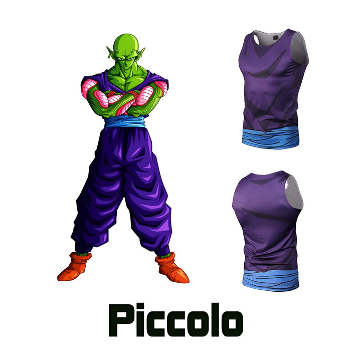 Une image de Piccolo, un personnage de Dragon Ball Z. Il est vêtu d'un débardeur violet et d'un pantalon ample bleu. Il a la peau verte et des cheveux blancs. Il est en position de combat.,DS-4754145062,DS-4707145698,DS-4949305352,DS-0073142719,DS-3225750581,DS-6049106207