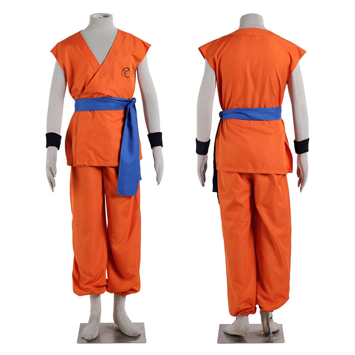 Une image d'un costume de Goku, le personnage principal de la série animée Dragon Ball Z. Le costume est orange et bleu, avec une ceinture bleue.,DS-0836300149,DS-9828190001,DS-0710218125,DS-0794999921,DS-4934955054,DS-3920746783,DS-6004179922